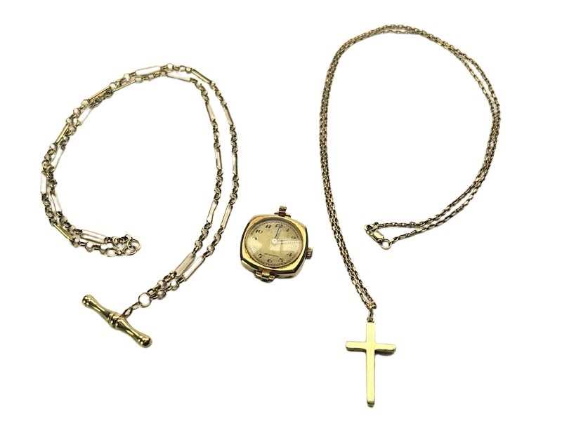 Lot 88 - A 9ct Watch Case, Two 9ct Chains.