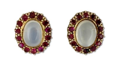 Lot 259 - Moon Stone & Ruby Earrings.