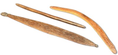 Lot 124 - Aboriginal Incised Spear-thrower, Fighting/hunting Club and Stone Adzed Boomerang, 3pcs.