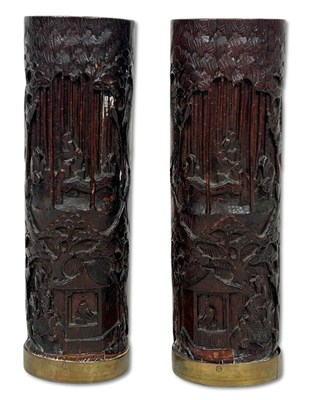 Lot 244 - Pair of Antique Chinese Bamboo Brush Pots.