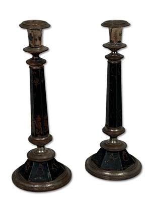 Lot 186 - Pair French Toleware Candlesticks.