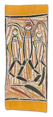 Lot 146 - Aboriginal Bark Painting: Three Dancing Mimih Spirits.