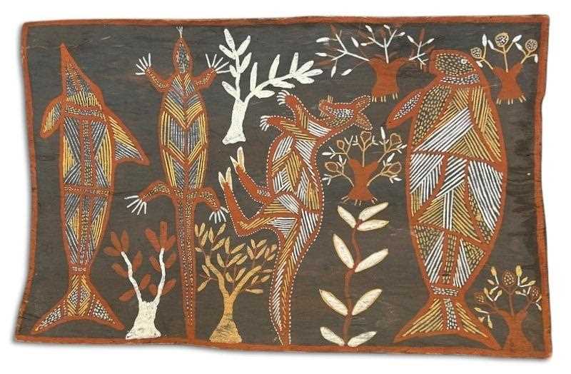 Lot 160 - Totemic Animals Aboriginal Bark Painting.
