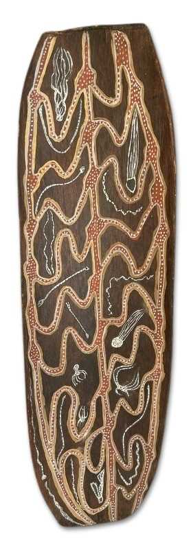 Lot 171 - Aboriginal Totemic Sea Creatures and Travel Lines Bark Painting.