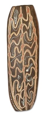 Lot 171 - Aboriginal Totemic Sea Creatures and Travel Lines Bark Painting.