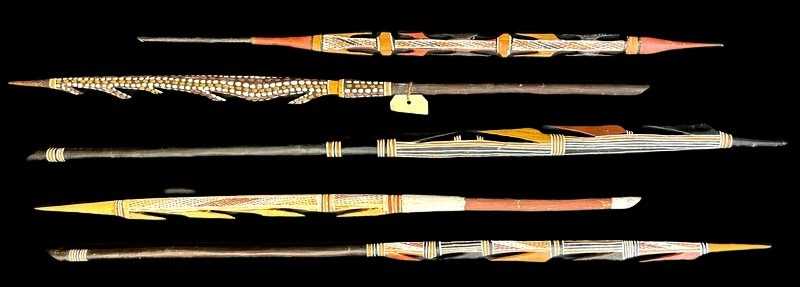 Lot 93 - Qty 5 Aboriginal Decorated Barbed Spear Head's.