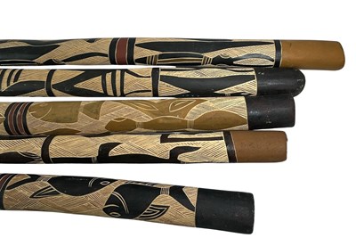 Lot 85 - Incised didgeridoos Yirrkala , North East Arnhem Land collected 1970s.