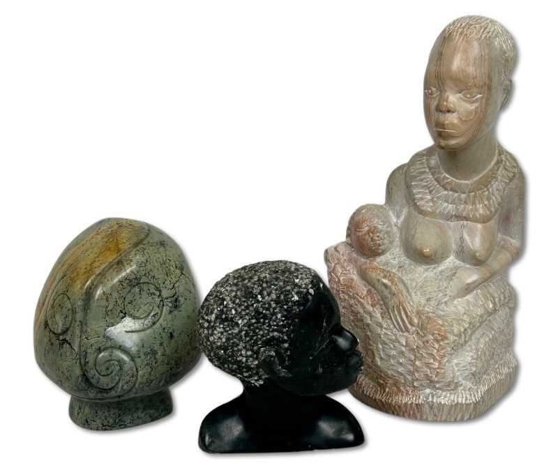Lot 182 - African Carved Soapstone Group, 3pcs.