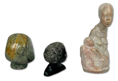 Lot 182 - African Carved Soapstone Group, 3pcs.