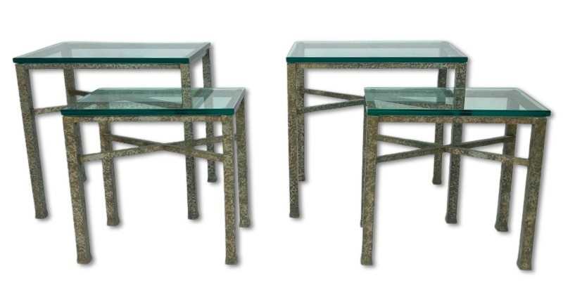 Lot 127 - Wrought Iron and Glass Top Side Tables, 4pcs.