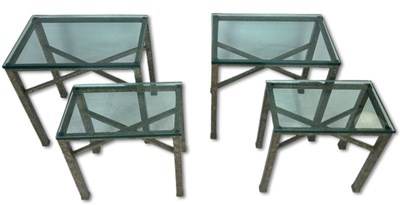 Lot 127 - Wrought Iron and Glass Top Side Tables, 4pcs.