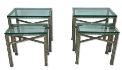 Lot 127 - Wrought Iron and Glass Top Side Tables, 4pcs.