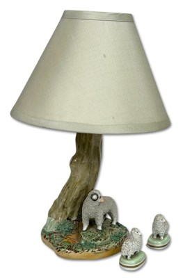 Lot 161 - Sheep lamp and 2 x sheep figures, 3pcs.