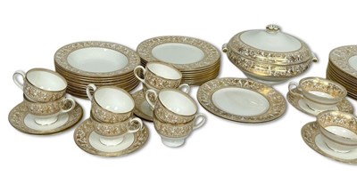 Lot 163 - Wedgwood Porcelain Florentine Gold Part Dinner Set, 62 pcs.
