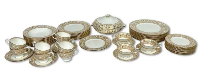 Lot 163 - Wedgwood Porcelain Florentine Gold Part Dinner Set, 62 pcs.
