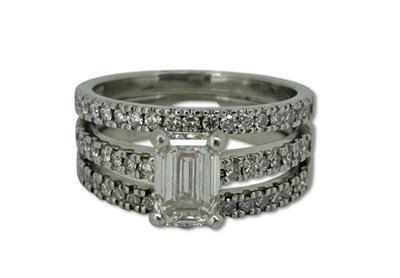 Lot 262 - Emerald Cut Diamond Ring & Bands Set.