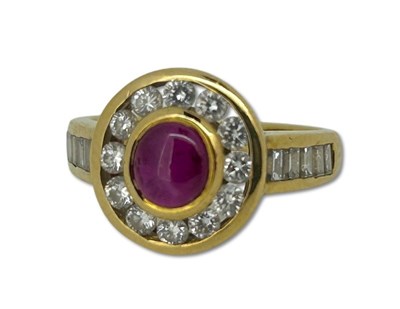 Lot 243 - Cabochon Cut Ruby and Diamond Ring.
