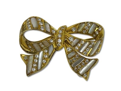 Lot 230 - Diamond and Mother-of-Pearl Bow Brooch.