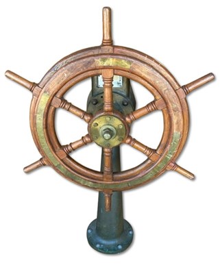 Lot 144 - Marine Navigation Ships Steering Wheel on Cast Brass Mount.