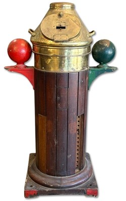 Lot 113 - Ships Brass and Wood Binnacle Compass.