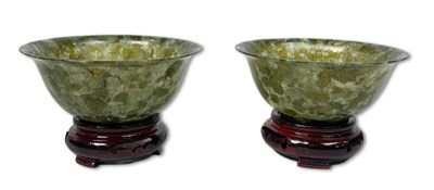 Lot 199 - Pair of Chinese Spinach Jade Bowls, 2pcs.