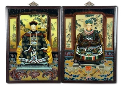 Lot 212 - Pair Chinese Painted Ancestral Portraits, 2pcs.