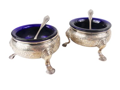 Lot 321 - Sterling Silver George II Salts Dishes with Spoons.