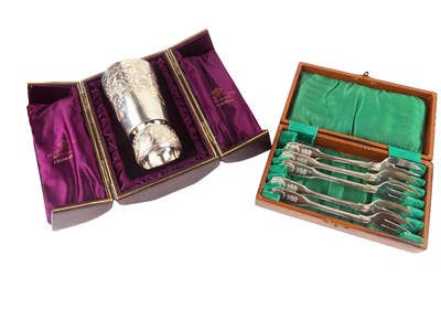 Lot 325 - Victorian Boxed Christening Set, and Boxed Silver Oyster Forks.