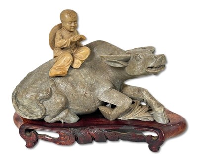 Lot 169 - Chinese Carved Soapstone, Boy on Buffalo.