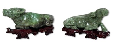Lot 170 - Two Chinese Carved Spinach Jade Water Buffalo's.