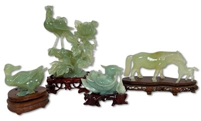 Lot 159 - Group of Chinese Carved Jadeite Animal Sculptures, 4pcs.