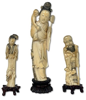 Lot 161 - Group of Chinese Carved Ivory Figures, 3pcs.