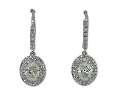 Lot 296 - Double Halo Drop Earrings.